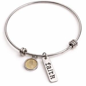 Faith Mustard Seed Silver Tone Expandable Wire Bangle Charm Bracelet Womens